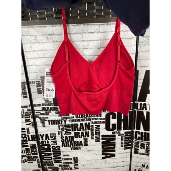 Fila XL (2) Red & Blue Logo Seamless V-Neck Removable Pads Longling Comfort Bras - Picture 4 of 6